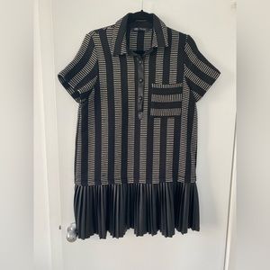 Zara Collared Shirt Dress with Faux Leather Pleated Hem